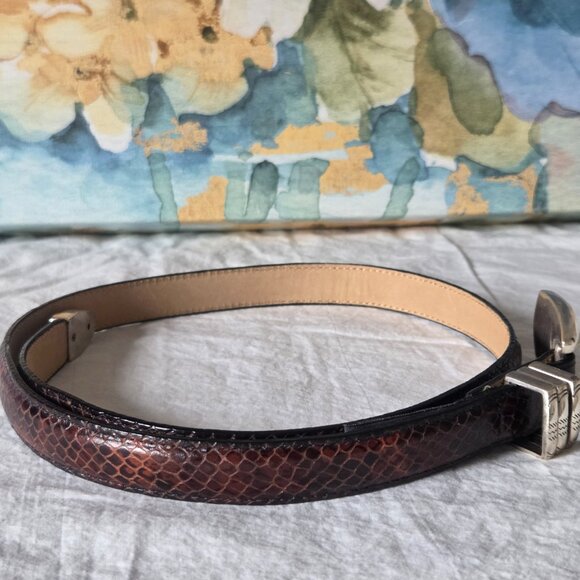 Brighton brown leather reptile textured belt silverplated hardware 40488 - Picture 2 of 6